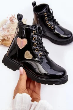 Evento Botki Dziecięce Lakierowane Z Ozdobami Czarne Adete