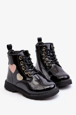 Evento Botki Dziecięce Lakierowane Z Ozdobami Czarne Adete