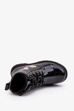 Evento Botki Dziecięce Lakierowane Z Ozdobami Czarne Adete
