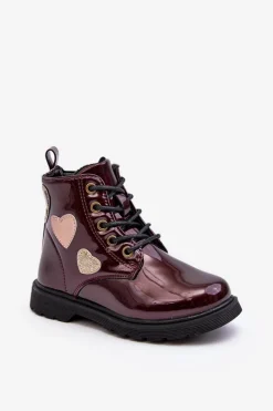 New Botki Dziecięce Lakierowane Z Ozdobami Bordowe Adete Dzieci Dziewczęce