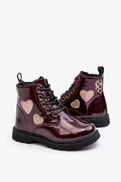 New Botki Dziecięce Lakierowane Z Ozdobami Bordowe Adete Dzieci Dziewczęce