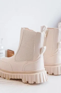 Hot Botki Dziecięce Na Suwak Ocieplane Beżowe Jolynn Dzieci Dziewczęce