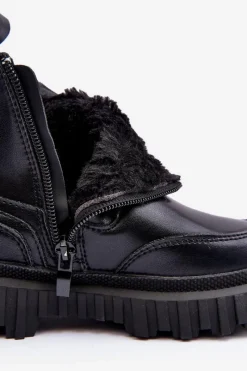 Clearance Botki Dziecięce Na Suwak Ocieplane Czarne Jolynn Dzieci Dziewczęce