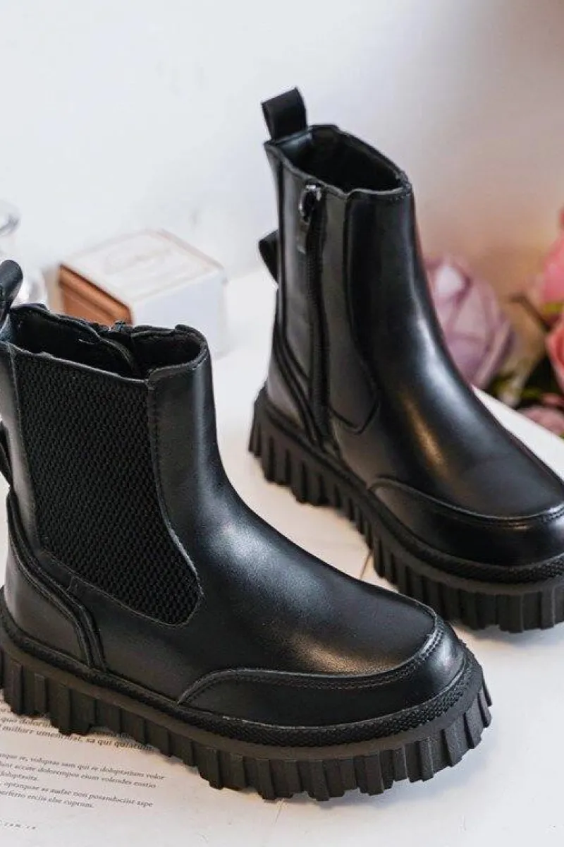 Clearance Botki Dziecięce Na Suwak Ocieplane Czarne Jolynn Dzieci Dziewczęce