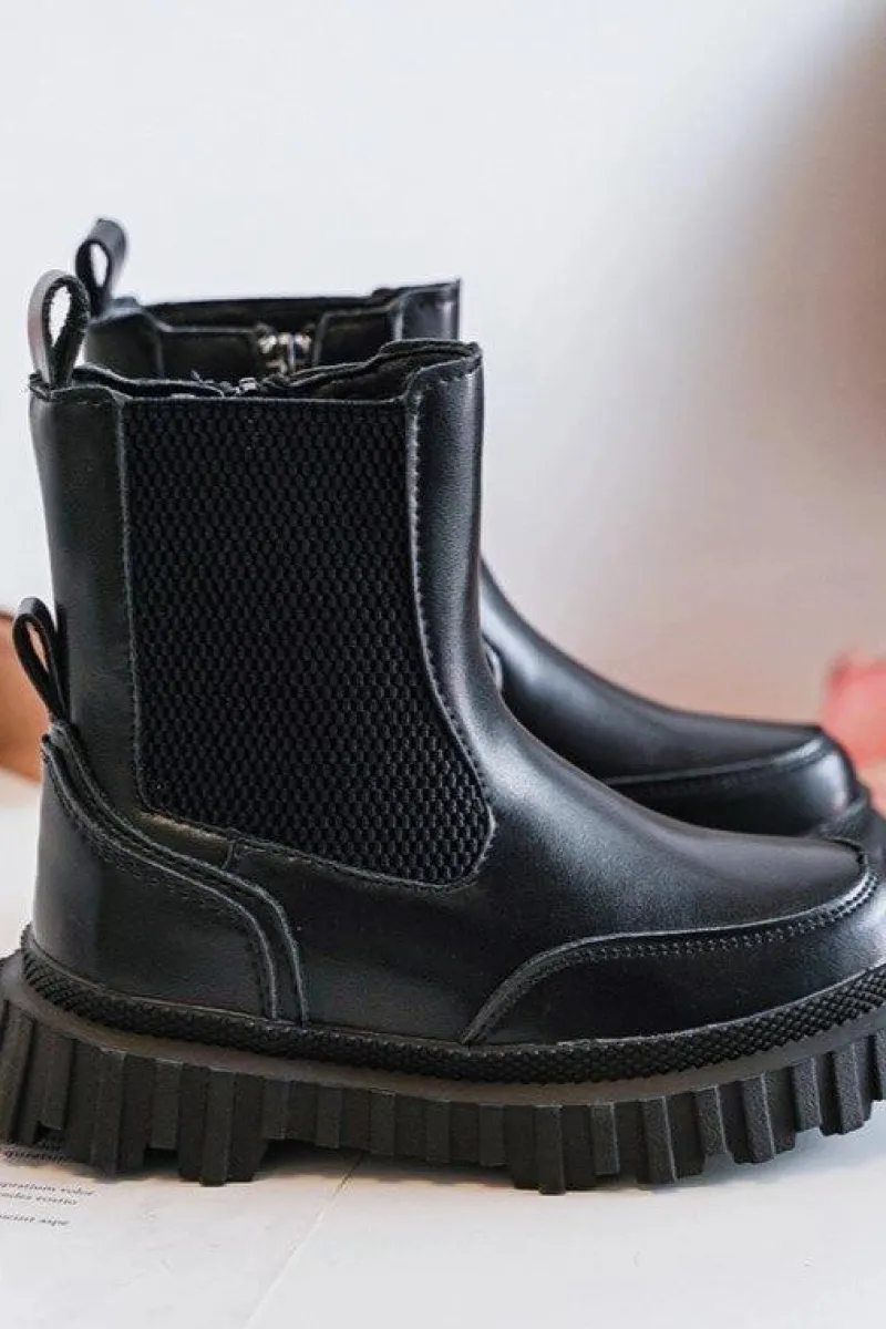 Clearance Botki Dziecięce Na Suwak Ocieplane Czarne Jolynn Dzieci Dziewczęce