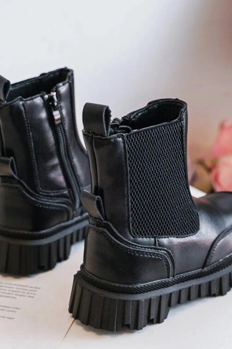 Clearance Botki Dziecięce Na Suwak Ocieplane Czarne Jolynn Dzieci Dziewczęce