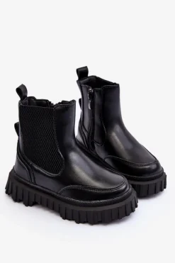 Clearance Botki Dziecięce Na Suwak Ocieplane Czarne Jolynn Dzieci Dziewczęce