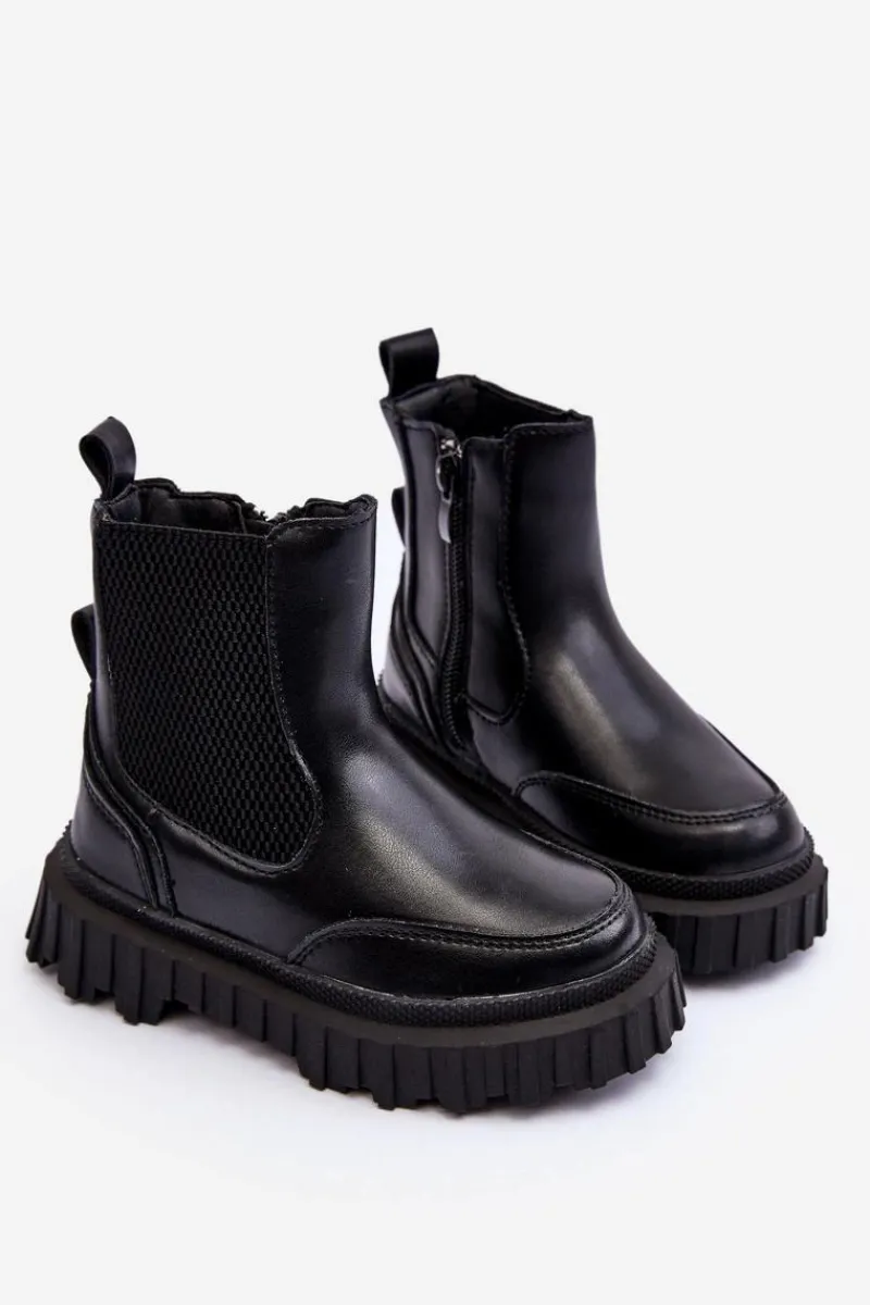 Clearance Botki Dziecięce Na Suwak Ocieplane Czarne Jolynn Dzieci Dziewczęce