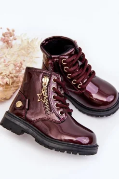 Dziewczęce></noscript>Evento Botki Dziewczęce Lakierowane Na Suwak Ocieplane Bordowe Felori