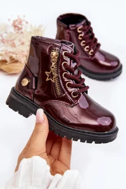 Dziewczęce></noscript>Evento Botki Dziewczęce Lakierowane Na Suwak Ocieplane Bordowe Felori