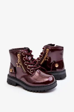 Dziewczęce></noscript>Evento Botki Dziewczęce Lakierowane Na Suwak Ocieplane Bordowe Felori