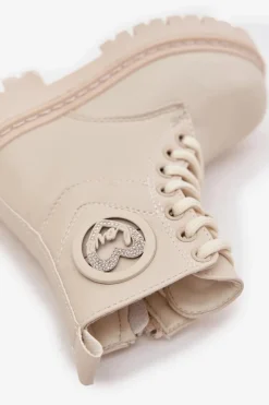 Hot Botki Dziewczęce Ocieplane Futerkiem Z Ozdobą LOVE Beżowe Rosaira Dzieci Dziewczęce