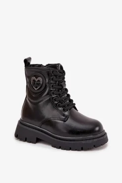 Dziewczęce>Boto Botki Dziewczęce Ocieplane Futerkiem Z Ozdobą LOVE Czarne Rosaira Czarny