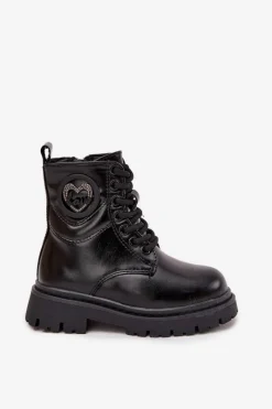 Dziewczęce>Boto Botki Dziewczęce Ocieplane Futerkiem Z Ozdobą LOVE Czarne Rosaira Czarny
