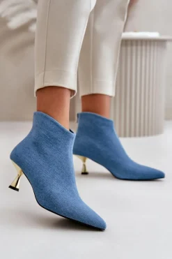 Botki Na Obcasie|Botki Zamszowe>Boto Botki Jeansowe Damskie Na Szpilce Niebieskie Terlena