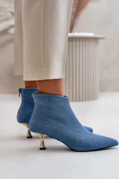 Botki Na Obcasie|Botki Zamszowe>Boto Botki Jeansowe Damskie Na Szpilce Niebieskie Terlena