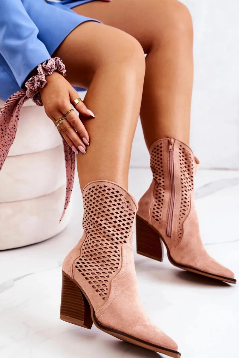 Online Boto Botki Kowbojki Ażurowe Na Słupku Różowe Caroline