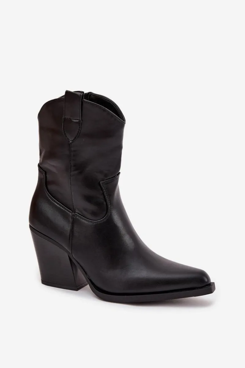 New Botki Kowbojki Damskie Eko Skórzane Na Słupku Czarne Morelia Damskie Botki Ocieplane|Botki Skórzane