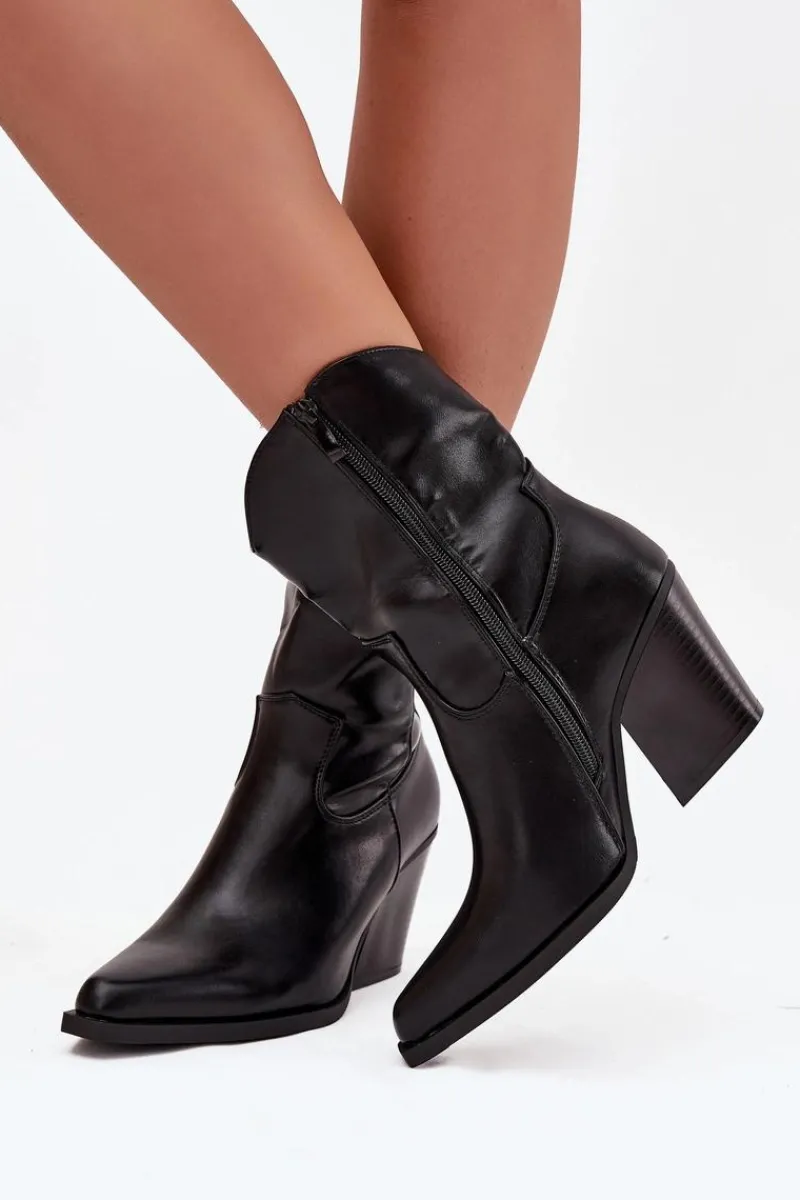 New Botki Kowbojki Damskie Eko Skórzane Na Słupku Czarne Morelia Damskie Botki Ocieplane|Botki Skórzane