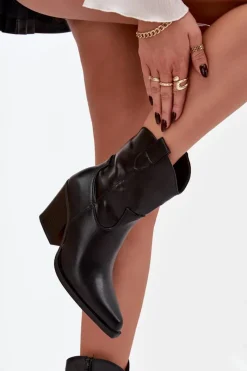 New Botki Kowbojki Damskie Eko Skórzane Na Słupku Czarne Morelia Damskie Botki Ocieplane|Botki Skórzane