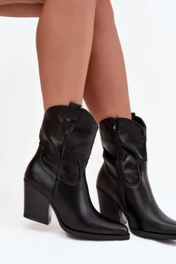 New Botki Kowbojki Damskie Eko Skórzane Na Słupku Czarne Morelia Damskie Botki Ocieplane|Botki Skórzane