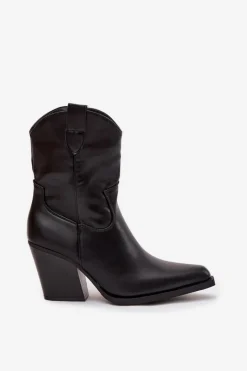 New Botki Kowbojki Damskie Eko Skórzane Na Słupku Czarne Morelia Damskie Botki Ocieplane|Botki Skórzane