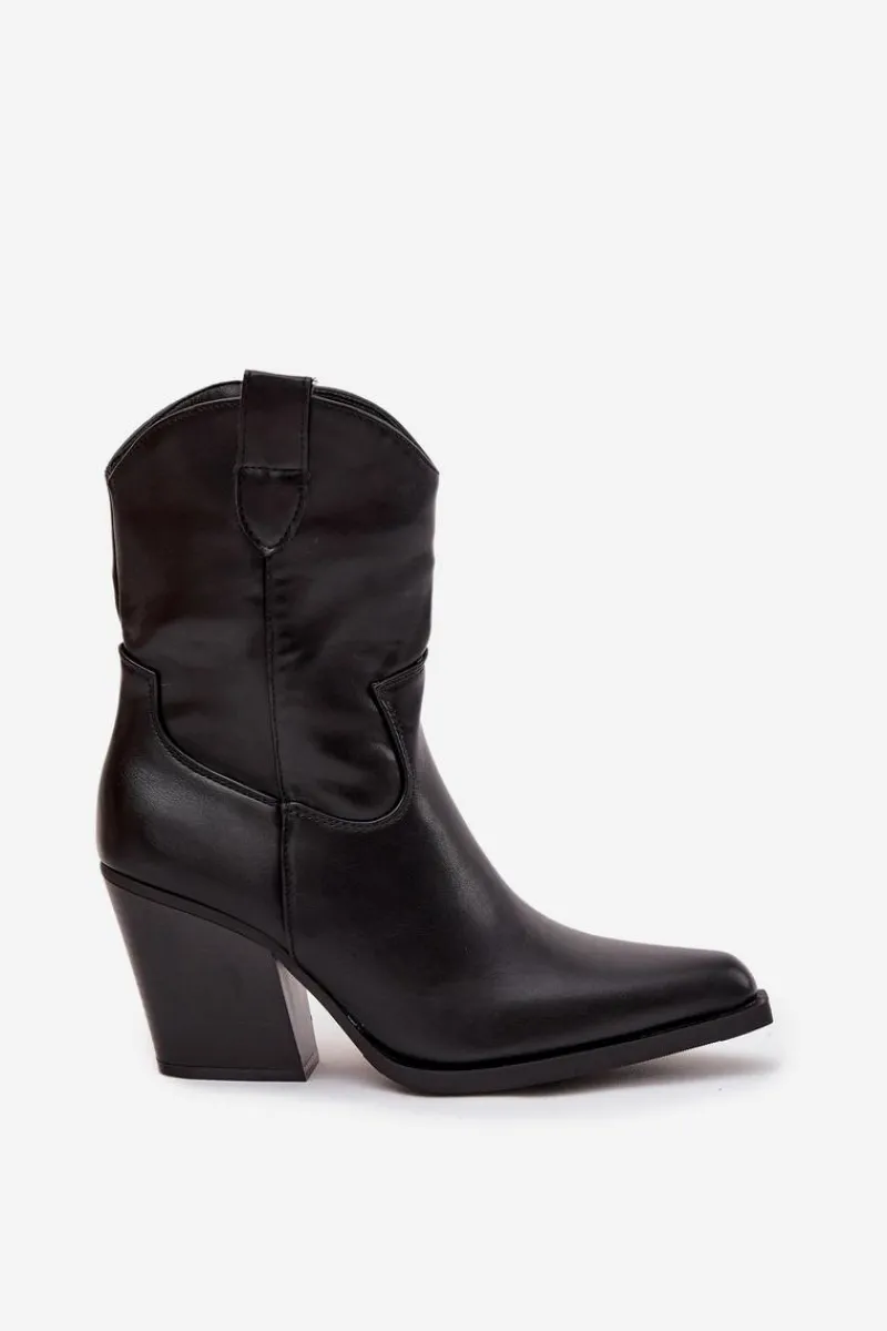 New Botki Kowbojki Damskie Eko Skórzane Na Słupku Czarne Morelia Damskie Botki Ocieplane|Botki Skórzane