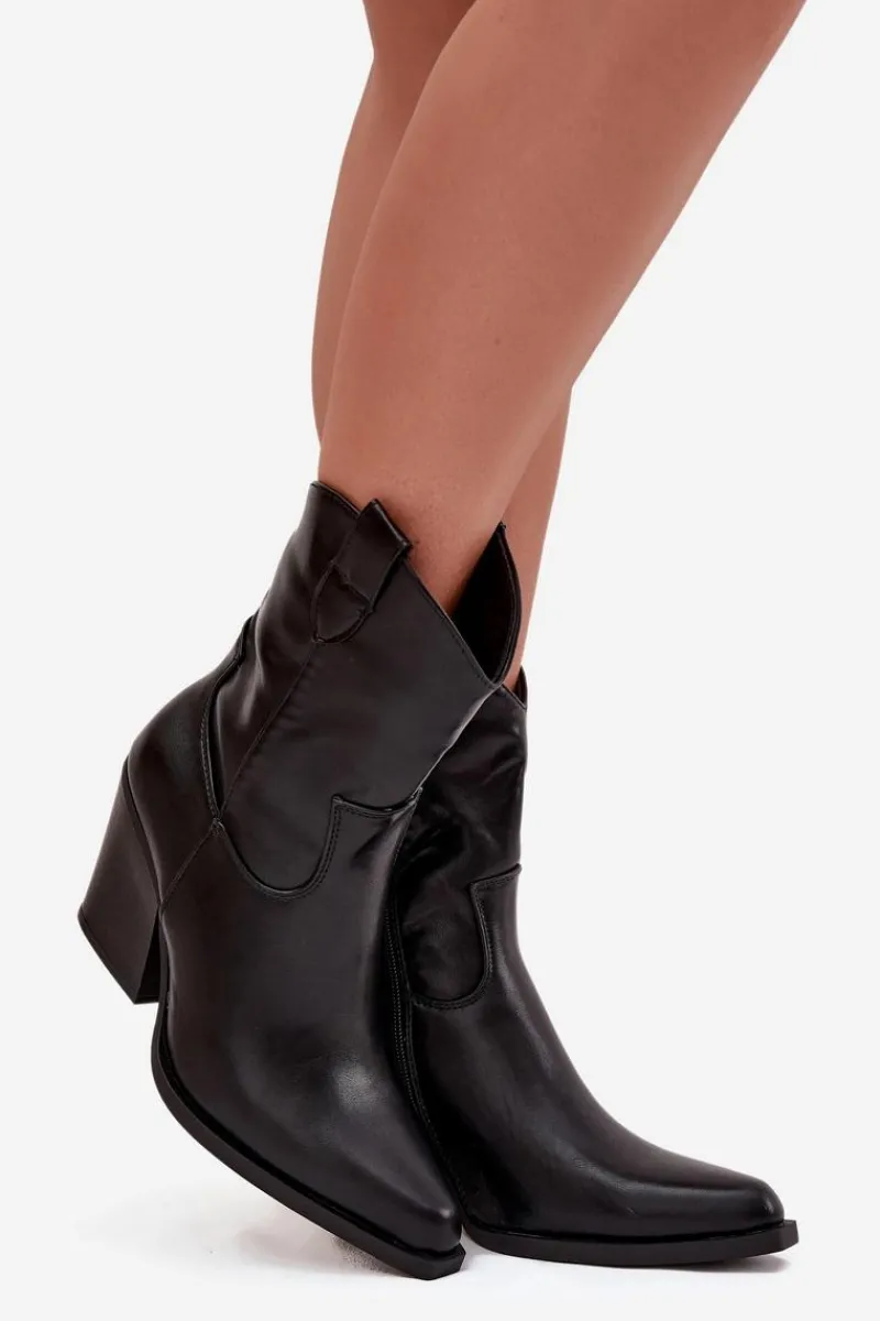 New Botki Kowbojki Damskie Eko Skórzane Na Słupku Czarne Morelia Damskie Botki Ocieplane|Botki Skórzane