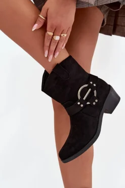 Clearance Botki Kowbojki Damskie Na Obcasie Z Ozdobnym Detalem Czarne Halivine Damskie Botki Na Słupku|Botki Na Obcasie