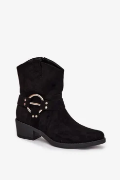 Clearance Botki Kowbojki Damskie Na Obcasie Z Ozdobnym Detalem Czarne Halivine Damskie Botki Na Słupku|Botki Na Obcasie