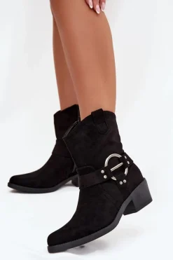 Clearance Botki Kowbojki Damskie Na Obcasie Z Ozdobnym Detalem Czarne Halivine Damskie Botki Na Słupku|Botki Na Obcasie