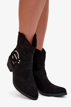 Clearance Botki Kowbojki Damskie Na Obcasie Z Ozdobnym Detalem Czarne Halivine Damskie Botki Na Słupku|Botki Na Obcasie