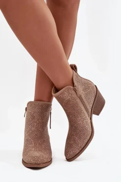 Damskie buty S.Barski Botki Kowbojki Damskie Na Obcasie S.Barski HY52-538 Beżowe Beżowy