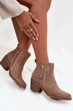 Damskie buty S.Barski Botki Kowbojki Damskie Na Obcasie S.Barski HY52-538 Beżowe Beżowy