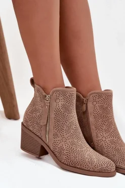 Damskie buty S.Barski Botki Kowbojki Damskie Na Obcasie S.Barski HY52-538 Beżowe Beżowy