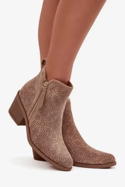 Damskie buty S.Barski Botki Kowbojki Damskie Na Obcasie S.Barski HY52-538 Beżowe Beżowy