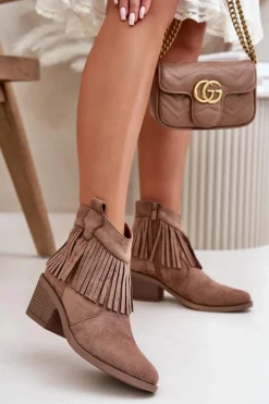 Best Damskie buty S.Barski Botki Kowbojki Damskie Na Zamek Eko Zamszowe Brązowe S.Barski HY42-127 Brązowy