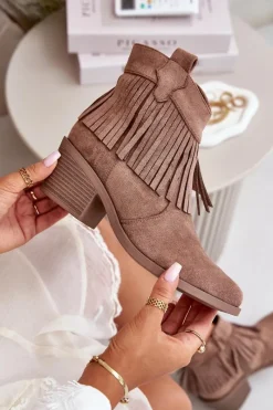 Best Damskie buty S.Barski Botki Kowbojki Damskie Na Zamek Eko Zamszowe Brązowe S.Barski HY42-127 Brązowy