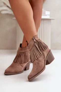 Best Damskie buty S.Barski Botki Kowbojki Damskie Na Zamek Eko Zamszowe Brązowe S.Barski HY42-127 Brązowy