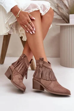 Best Damskie buty S.Barski Botki Kowbojki Damskie Na Zamek Eko Zamszowe Brązowe S.Barski HY42-127 Brązowy