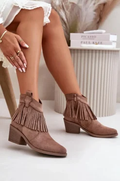 Best Damskie buty S.Barski Botki Kowbojki Damskie Na Zamek Eko Zamszowe Brązowe S.Barski HY42-127 Brązowy