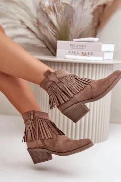 Best Damskie buty S.Barski Botki Kowbojki Damskie Na Zamek Eko Zamszowe Brązowe S.Barski HY42-127 Brązowy