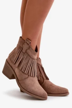 Best Damskie buty S.Barski Botki Kowbojki Damskie Na Zamek Eko Zamszowe Brązowe S.Barski HY42-127 Brązowy