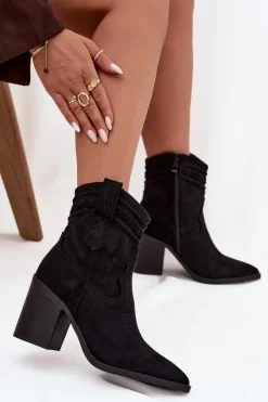 Botki Na Słupku|Botki Na Obcasie>Boto Botki Kowbojki Damskie Na Słupku Czarne Jessa