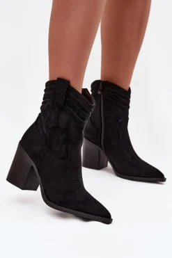 Botki Na Słupku|Botki Na Obcasie>Boto Botki Kowbojki Damskie Na Słupku Czarne Jessa