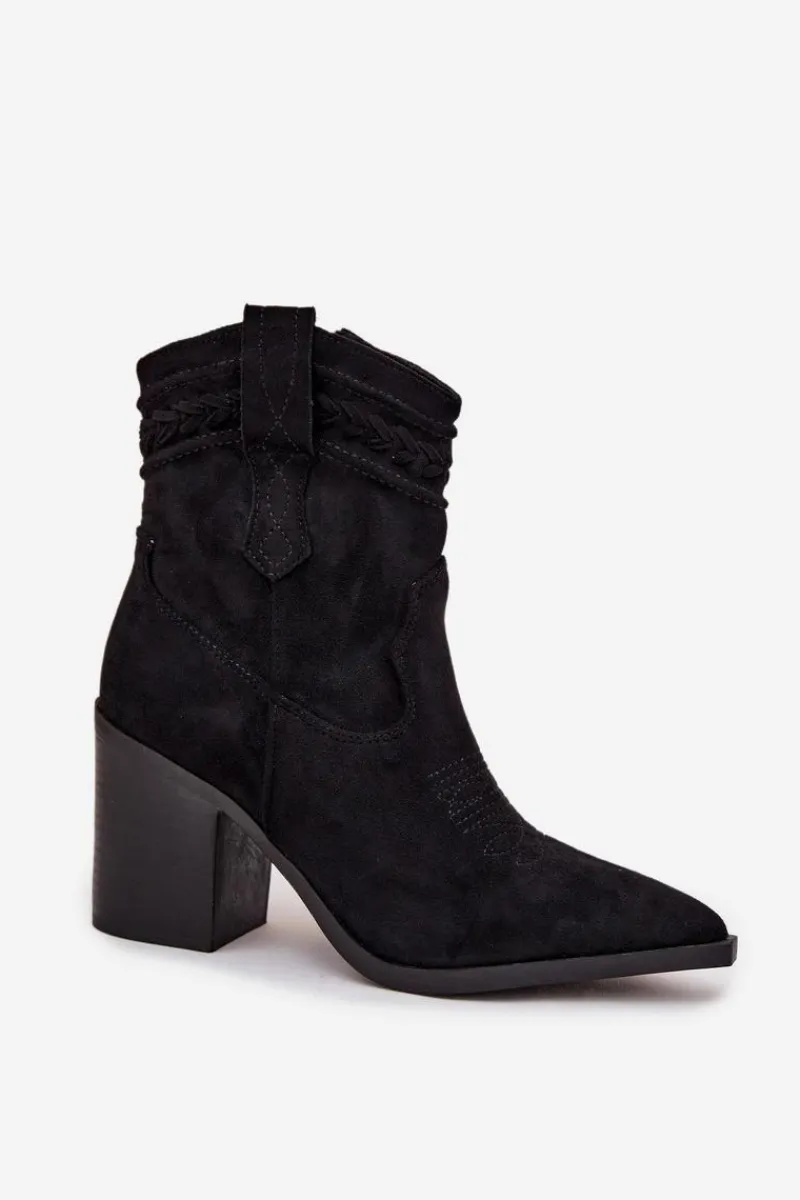 Botki Na Słupku|Botki Na Obcasie>Boto Botki Kowbojki Damskie Na Słupku Czarne Jessa