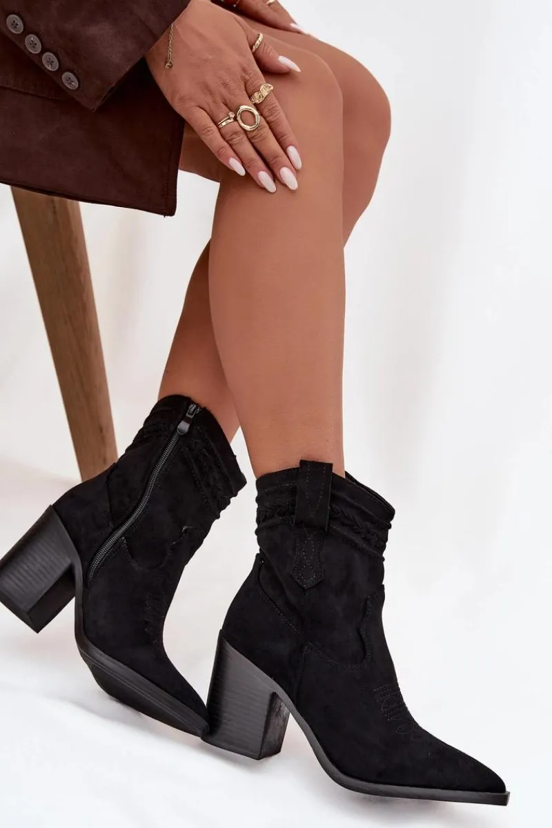 Botki Na Słupku|Botki Na Obcasie>Boto Botki Kowbojki Damskie Na Słupku Czarne Jessa