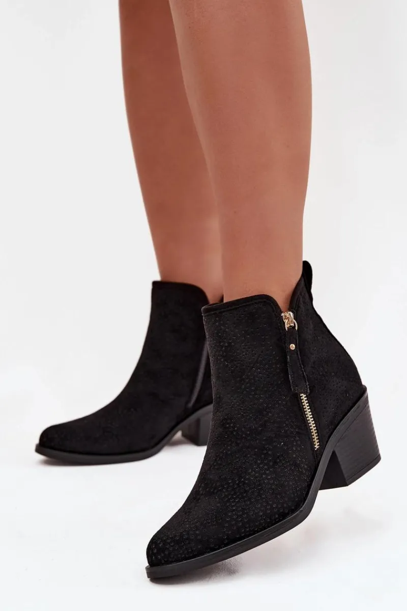 Botki Na Słupku|Botki Ażurowe>Damskie buty S.Barski Botki Kowbojki Damskie Na Obcasie S.Barski HY52-538 Czarne Czarny