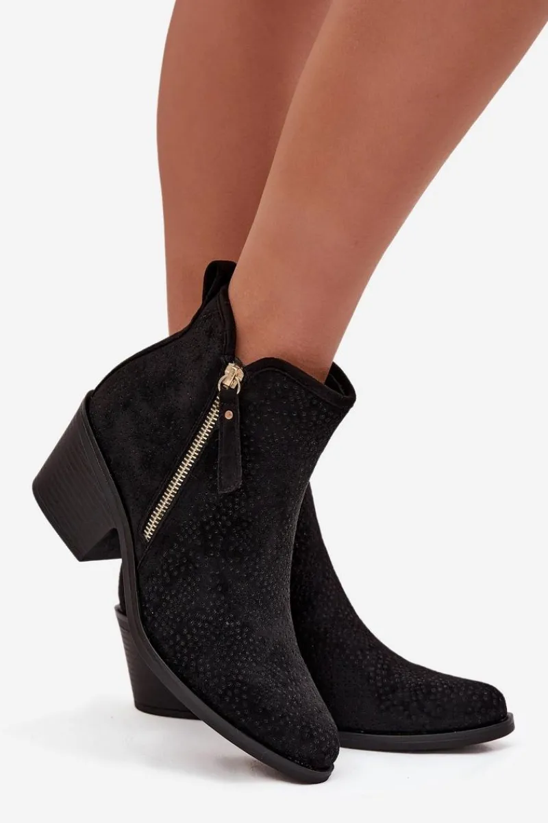 Botki Na Słupku|Botki Ażurowe>Damskie buty S.Barski Botki Kowbojki Damskie Na Obcasie S.Barski HY52-538 Czarne Czarny