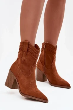 Discount Botki Kowbojki Damskie Na Słupku Camel Jessa Damskie Botki Na Słupku|Botki Na Obcasie